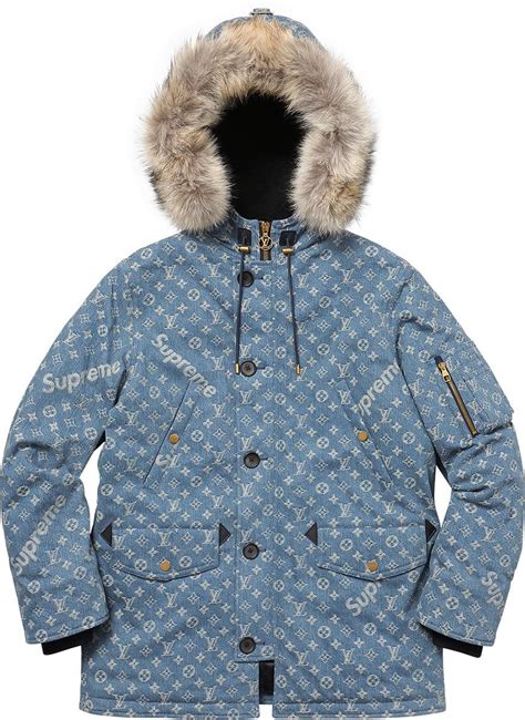 supreme lv washed denim parka|supreme louis vuitton jeans.